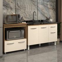 Cozinha Armário Balcão Gabinete de Pia Aline 120 cm e Balcão Amanda para Microondas e Forno Elétrico Savana Off White Cozinha Armário Balcão Gabinete de Pia Aline 120 cm e Balcão Amanda para Microondas e Forno Elétrico Savana Off White