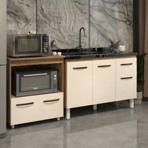 Cozinha Armário Balcão Gabinete de Pia Aline 120 cm e Balcão Amanda para Microondas e Forno Elétrico Savana Off White