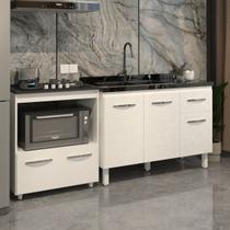 Cozinha Armário Balcão Gabinete de Pia Aline 120 cm e Balcão Evelyn para Fogão Cooktop 4 Bocas e Forno Branco Cozinha Armário Balcão Gabinete de Pia Aline 120 cm e Balcão Evelyn para Fogão Cooktop 4 Bocas e Forno Branco