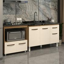 Cozinha Armário Balcão Gabinete de Pia Aline 120 cm e Balcão Evelyn para Fogão Cooktop 4 Bocas e Forno Savana Off White Cozinha Armário Balcão Gabinete de Pia Aline 120 cm e Balcão Evelyn para Fogão Cooktop 4 Bocas e Forno Savana Off White