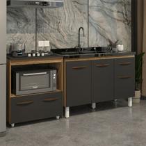 Cozinha Armário Balcão Gabinete de Pia Aline 120 cm e Balcão Evelyn para Fogão Cooktop 4 Bocas e Forno Savana Preto Cozinha Armário Balcão Gabinete de Pia Aline 120 cm e Balcão Evelyn para Fogão Cooktop 4 Bocas e Forno Savana Preto