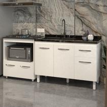 Cozinha Armário Balcão Gabinete de Pia Aline 120 cm e Balcão Evelyn para Fogão Cooktop 5 Bocas e Forno Branco Cozinha Armário Balcão Gabinete de Pia Aline 120 cm e Balcão Evelyn para Fogão Cooktop 5 Bocas e Forno Branco