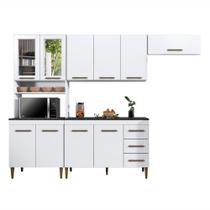 Cozinha Atenas Com Vidro Reflecta 10 Portas 3 Gavetas Branco