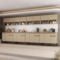 Cozinha Atlanta Harris 20 Portas 4 Gavetas MDF-MDP 420CM Amêndoa com Pés Reguláveis Móveis Carraro Cozinha Atlanta Harris 20 Portas 4 Gavetas MDF-MDP 420CM Amêndoa com Pés Reguláveis Móveis Carraro