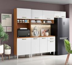Cozinha Aurora 9 Portas e Nicho Para Forno/Microondas e Balcão C/ Tampo MDP - Cinamomo/Branco Aramóveis