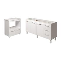 Cozinha Balcão Armário Gabinete De Pia 150 Cm Deise E Balcão Amanda Para Forno Elétrico E Microondas Branco