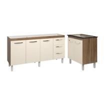 Cozinha Balcão Armário Gabinete De Pia 150 Cm Deise E Balcão Fran Para Fogão Cooktop 5 Bocas Savana Off White