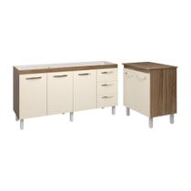 Cozinha Balcão Armário Gabinete De Pia 150 Cm Deise E Balcão Jane Para Microondas Ou Forno Elétrico Savana Off White