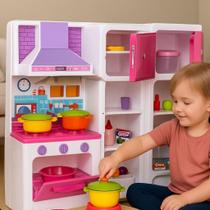 Cozinha Brinquedo Infantil Rosa Fogão Geladeira Kit Utensílios Panelas Comida Plástico Menina Faz de Cozinha Brinquedo Infantil Rosa Fogão Geladeira Kit Utensílios Panelas Comida Plástico Menina Faz de