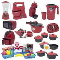 Cozinha Brinquedo Vermelho Mercado Jogo Panela Air Fryer 55p