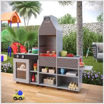 Cozinha Churrasqueira Infantil Mini Chefe Com Fogão e Led Cinza