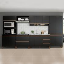 Cozinha com Armário Paneleiro Modulado Completo Sabrina 360x202Cm 6 Peças MDP Preto MENU