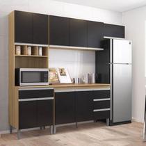 Cozinha com Balcão e Tampo 120 cm Ambiente Andréia Amendoa Preto - AJL