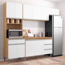 Cozinha Com Balcão E Tampo 120cm Ambiente Andréia Amêndoa Branco - Ajl Cozinha Com Balcão E Tampo 120cm Ambiente Andréia Amêndoa Branco - Ajl
