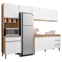 Cozinha com Balcão e Tampo 160cm Andréia Amêndoa Branco - AJL