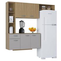 Cozinha com Balcão Isis 163 cm Damasco Ripado Off White - Poquema Cozinha com Balcão Isis 163 cm Damasco Ripado Off White - Poquema