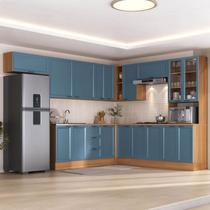 Cozinha Compacta 10 Peças 1 Paneleiro Duplo 5 Aéreos 4 Balcões Soho CabeCasa MadeiraOriginals Azul/Freijó