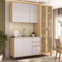 Cozinha Compacta 100% Mdf 3 Pçs Cristaleira 190cm Aura. Carvalho Uv-cinza Cris Pet-cinza Cris Uv
