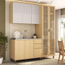 Cozinha Compacta 100% Mdf 3 Pçs Cristaleira 190cm Aura Luci Carvalho Uv-cinza Cristal Pet