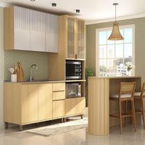 Cozinha Compacta 100% Mdf 4 Pçs Bancada E Torre Quente 190cm Carvalho Uv-cinza Cristal Pet