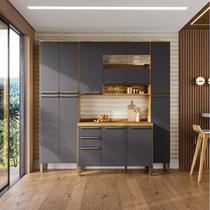 Cozinha Compacta 100% Mdf 4 Peças 12 Portas e 2 Gavetas com Vidro e Tampo Itália Espresso Móveis