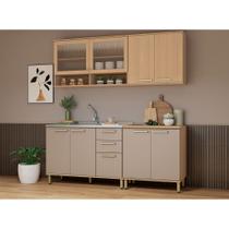 Cozinha Compacta 100 MDF 4 Peças Vidro Canelado 200cm Duna Luciane Móveis