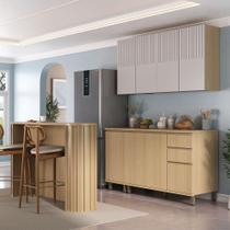 Cozinha Compacta 100% Mdf 5 Pçs Tampo E Bancada 120cm Aura Carvalho Uv-cinza Cristal Pet