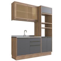 Cozinha Compacta 100% MDF Édez Uno Modular, 3 Peças, Grafite e Louro Freijó Cozinha Compacta 100% MDF Édez Uno Modular, 3 Peças, Grafite e Louro Freijó