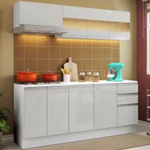 Cozinha Compacta 100% MDF Madesa Smart 180 cm Com Balcão e Tampo - Frentes Branco Brilho