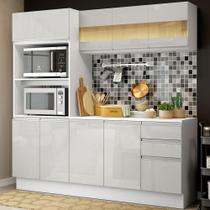 Cozinha Compacta 100% MDF Madesa Smart 190 cm Com Armário, Balcão e Tampo - Frentes Branco Brilho