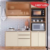 Cozinha Compacta 100% MDF Modular Édez Uno, 3 Peças, Off White e Louro Freijo