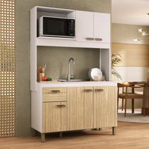 Cozinha Compacta 120cm 100% MDF 15cm 5 Portas e 1 Gaveta Branco/Amêndoa Cozinha Compacta 120cm 100% MDF 15cm 5 Portas e 1 Gaveta Branco/Amêndoa