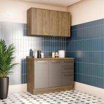 Cozinha Compacta 120cm Kit com Tampo 5 portas 3 Gavetas Botanic Kappesberg - Nogueira/Fendi