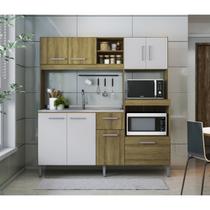 Cozinha Compacta 186cm com 8 Portas, 1 Gaveta e 3 Nichos 2203 Carvalho Dakar / Branco