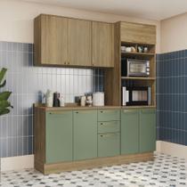 Cozinha Compacta 190cm com Torre Quente 8 portas 3 Gavetas Botanic Kappesberg - Nogueira/Verde Oliva