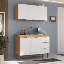 Cozinha Compacta 2 Peças Balcão e Aéreo 120cm Marrom/Lamina Mel/Branco Cozinha Compacta 2 Peças Balcão e Aéreo 120cm Marrom/Lamina Mel/Branco