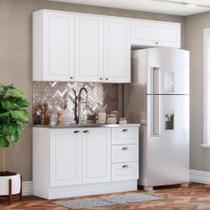 Cozinha Compacta 200cm Americana 3 peças 6 Portas 3 Gavetas Henn - Branco Fosco