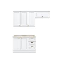 Cozinha Compacta 200cm Americana com Tampo 3 peças 6 Portas 3 Gavetas Henn - Branco Fosco