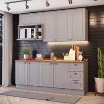 Cozinha Compacta 200cm com Aéreo Nicho para Micro-ondas 8 Portas 3 Gavetas Americana Henn- Cinza/Nature Cozinha Compacta 200cm com Aéreo Nicho para Micro-ondas 8 Portas 3 Gavetas Americana Henn- Cinza/Nature