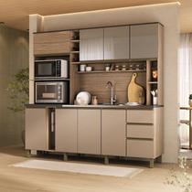 Cozinha Compacta 205cm MDF 1,5cm com Portas de Vidro Érica Marrom/Champagne/Rosé