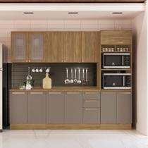 Cozinha Compacta 270cm 5 Peças 12 portas 3 Gavetas com Tampo Botanic Kappesberg - Nogueira/Fendi Cozinha Compacta 270cm 5 Peças 12 portas 3 Gavetas com Tampo Botanic Kappesberg - Nogueira/Fendi