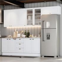 Cozinha Compacta 280cm Americana com Vidro 5 peças 10 Portas 3 Gavetas Henn - Branco Fosco