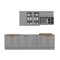 Cozinha Compacta 280cm Americana com Vidro 6 peças 10 Portas 3 Gavetas Henn