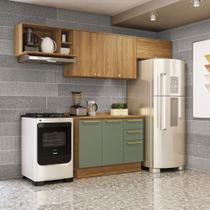 Cozinha Compacta 280cm com Nicho Aéreo de Microondas 6 portas 3 Gavetas Botanic Kappesberg - Nogueira/Verde Oliva