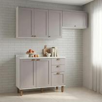 Cozinha Compacta 3 Peças 100% MDF 2 Armários Aéreos e Balcão com Tampo Iluminata Branco/Fendi