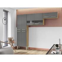 Cozinha Compacta 3 Peças 8 Portas sem Balcão Nala Freijó/Gris