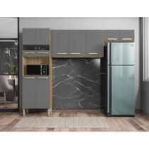 Cozinha Compacta 3 Peças 9 Portas sem Balcão Versalhes Freijó/Gris Cozinha Compacta 3 Peças 9 Portas sem Balcão Versalhes Freijó/Gris