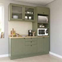 Cozinha Compacta 3 Peças com Balcão, Armário Aéreo com Vidro e Torre Quente em MDF Sevilha Verde Hill/Carvalho Nature Cozinha Compacta 3 Peças com Balcão, Armário Aéreo com Vidro e Torre Quente em MDF Sevilha Verde Hill/Carvalho Nature