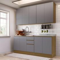 Cozinha Compacta 4 Pçs Tampo 200cm Slim Luciane Móveis Freijó-cinza Puro