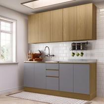 Cozinha Compacta 4 Pçs Tampo 200cm Slim Luciane Móveis Freijó-freijó Brasil-cinza Puro